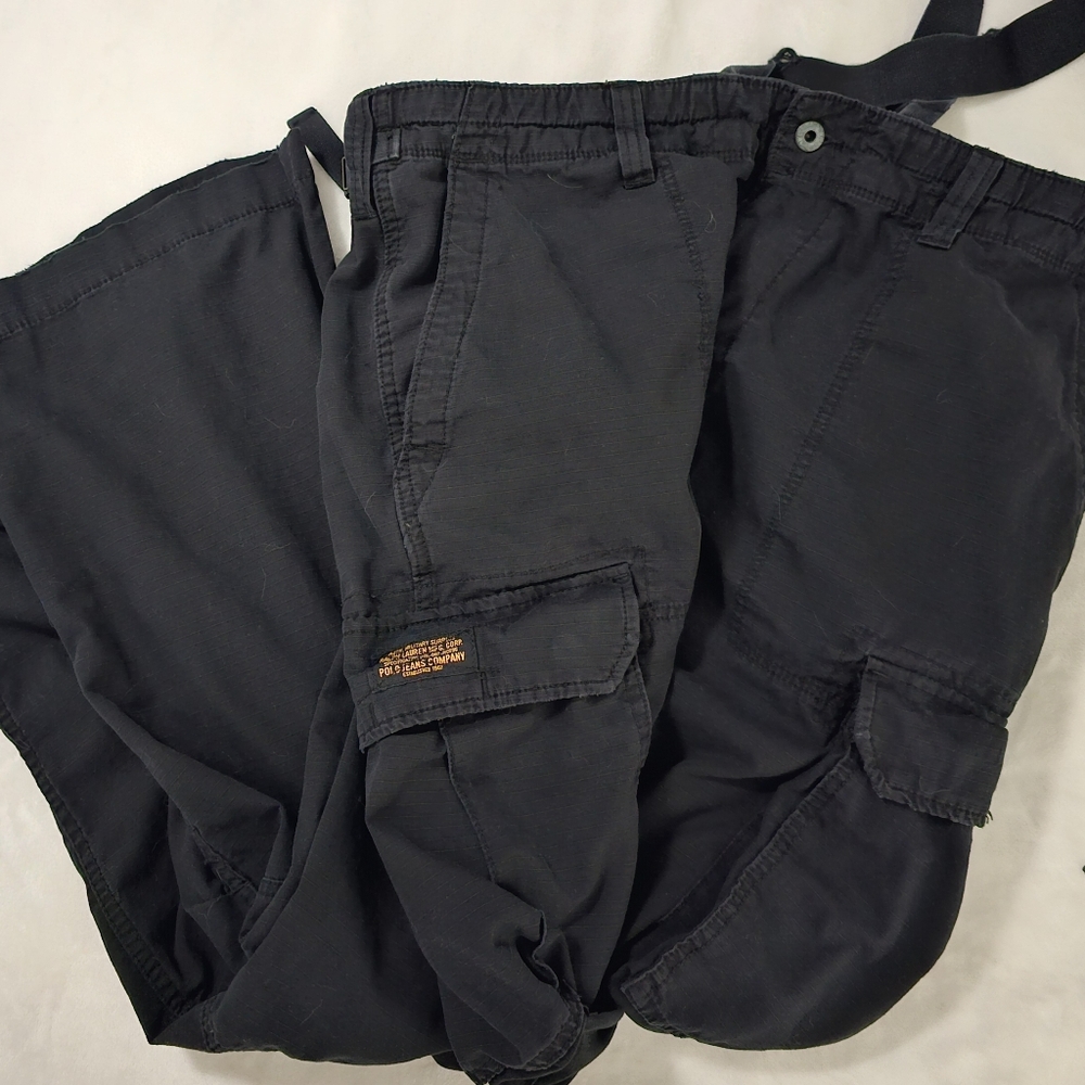 Polo Ralph Lauren Vintage Mens Black RipStop Cargo Military Surplus Baggy Pants - Picture 12 of 14